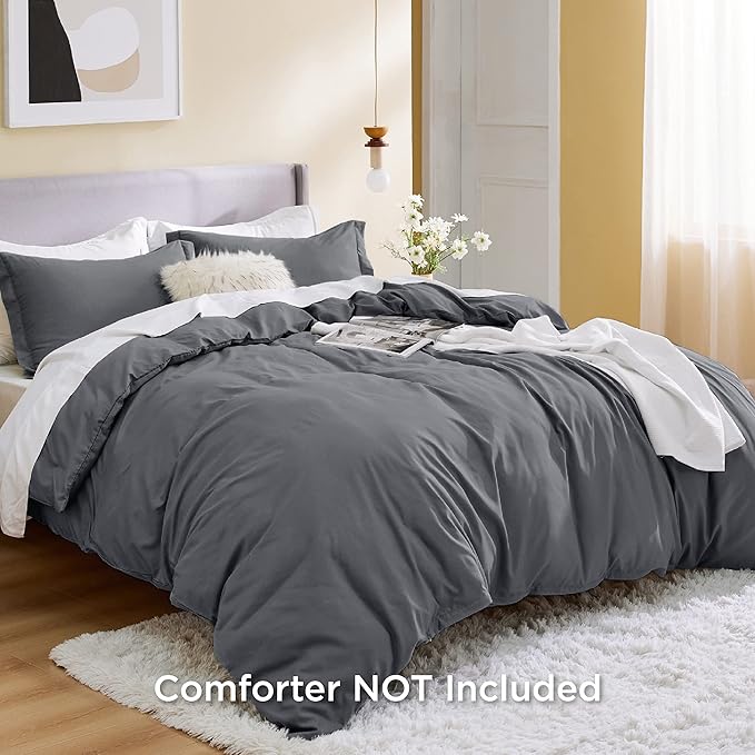 Bedsure Duvet Cover California King Size - Soft Double Brushed Bedding Set for Kids & Adults, Zipper Closure, 3 Pieces, Includes 1 Duvet Cover (104"x98") & 2 Pillow Shams, NO Comforter, Dark Grey