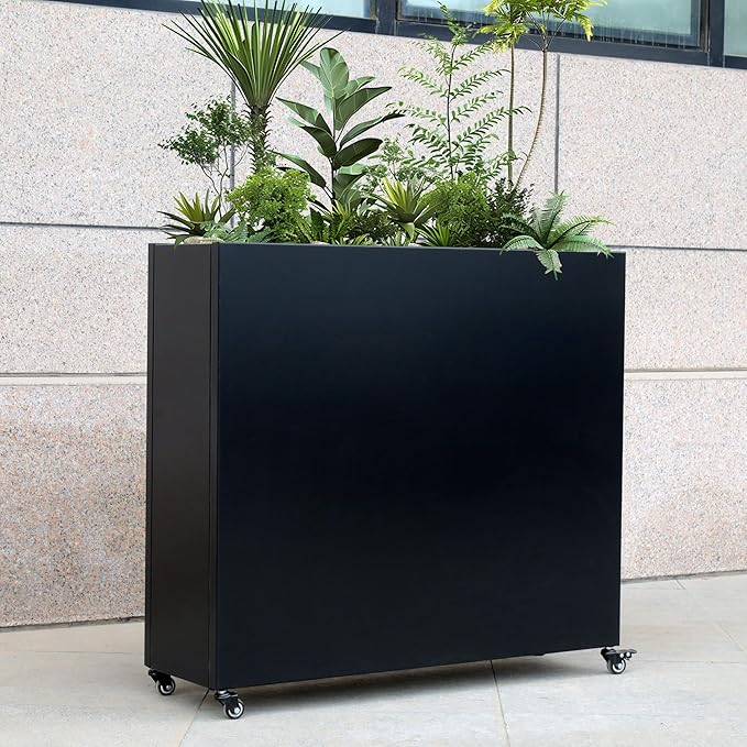 Modern Metal Planter Box with Lockable Wheels – 40” x 36” x 12” – Sleek Indoor/Outdoor Divider for Plants & Flowers – Durable Powder-Coated Steel with Minimalist Design