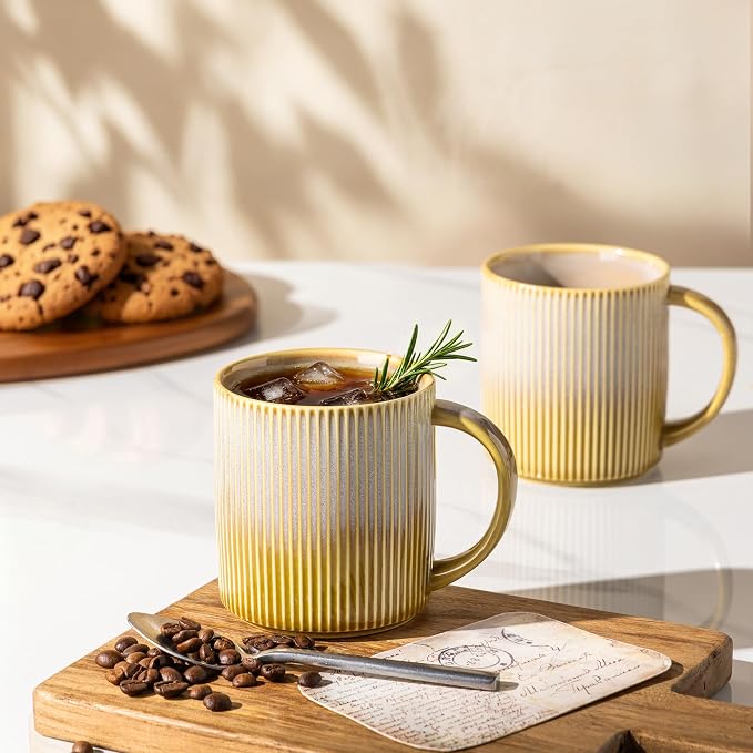 theterra Ceramic Coffee Mugs Set of 6, 14.2oz Handmade Coffee Cups with Handle for Latte, Tea, Milk, Beer, Hot Cocoa, Autumn Haze