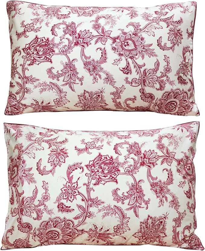 FADFAY Red Floral Bedding Elegant Bed Sheets Set Luxury Bedding Collections 800 Thread Count 100% Egyptian Cotton Deep Pocket Fitted Sheet,4 Piece-Queen Size