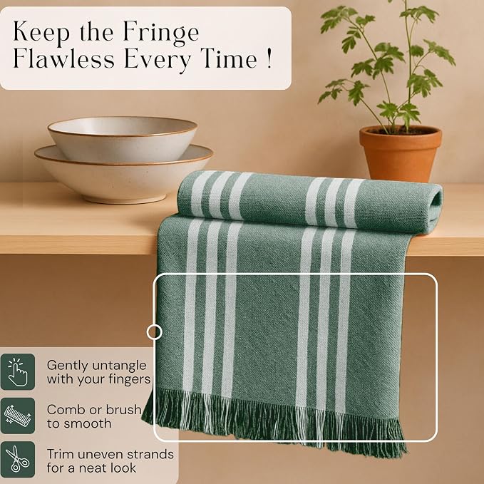 Stripe Kitchen Towels 12 Pack, 16x26 Inches, Assorted Colors Dish Cloths for Cooking and Drying, Reusable Wipe Rags, Absorbent and Washable Towels - Brown, Forest Green, Burgundy Wine