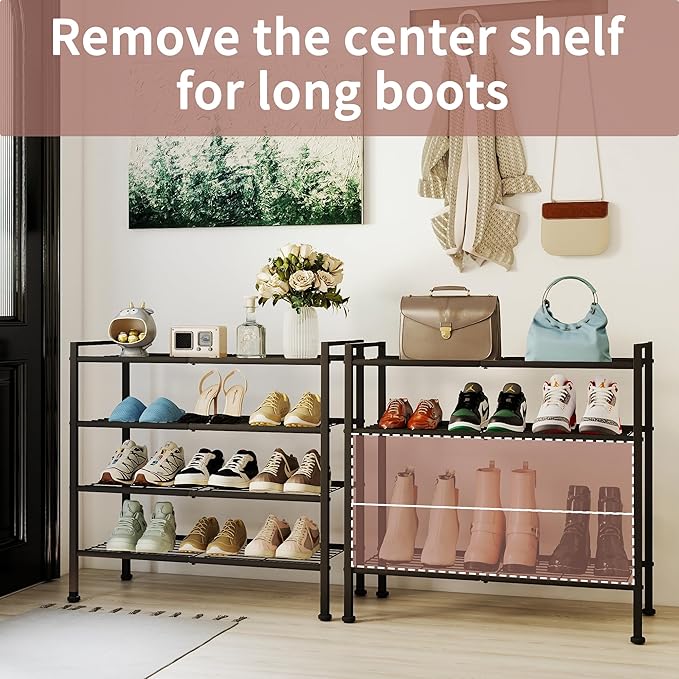 DongRong 4-Tier Shoe Rack,Metal Simple Shoe Storage Organizer Shelf for Closet,Entryway, Bedroom,Garage (Black, 4 Tier)