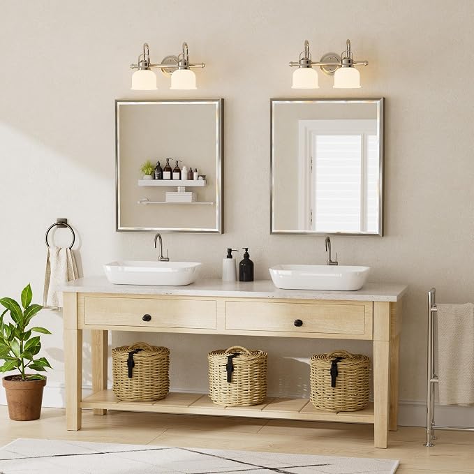 Brushed Nickel Bathroom Mirror, 30x36 Inch Beveled Framed Bathroom Mirror Anti-Rust, Brushed Nickel Metal Frame Bathroom Vanity Mirror for Wall, Vertical/Horizontal Wall-Mounted Mirrors