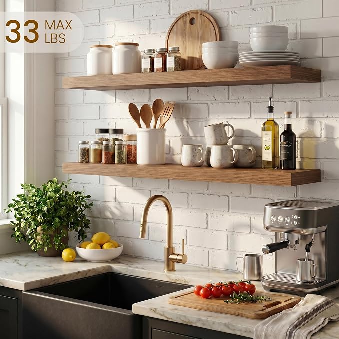 Dreamland Floating Shelves for Wall, 27.5 Inch Long Shelves, Wall Decor for Bedroom, Kitchen, Living Room & Book Storage, Mounted Floating Shelf with Invisible Brackets, Set of 2, Walnut