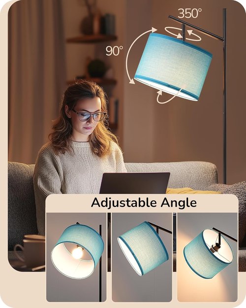 EDISHINE Modern Floor Lamp - 64.7" Minimalist Standing Design with Adjustable Linen Shade & 3 Color Temperatures - Blue