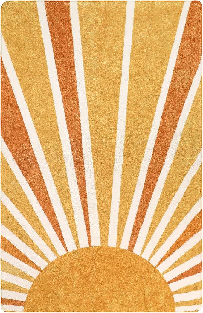 Lahome Boho Sun Print Area Rug - 3x5 Small Washable Rug Modern Abstract Non-Slip Accent Distressed Throw Rugs Floor Carpet for Bedrooms Living Laundry Room entryway Rug (3'x5', Rainbow Sun)