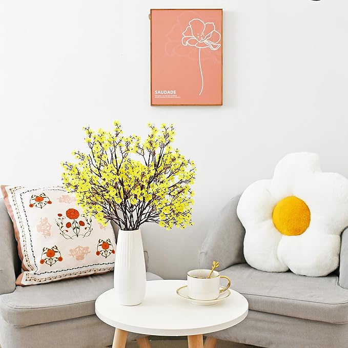 Mandy's Yellow Artificial Baby’s Breath European Flowers 6 Bundles Silk Gypsophila with Bendable Stems for Fall Thanksgiving & Christmas Centerpiece Wedding Decor and Table Arrangements