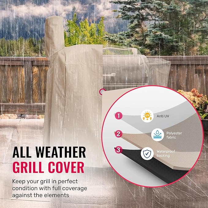Grillman Grill Cover for Traeger Pro Series 575/22 - Wind and Waterproof Solution-Dyed Fabric - Smooth Sewing Thread with Dark Line Inside - Tan - Traeger Grill Cover