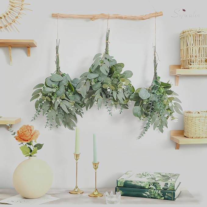 150 Pcs 4 Kinds Mixed Eucalyptus Greenery Stems, Baby Breath Flowers Artificial Bulk and Greenery Stems for DIY Bouquets Wedding Home Floral Decor