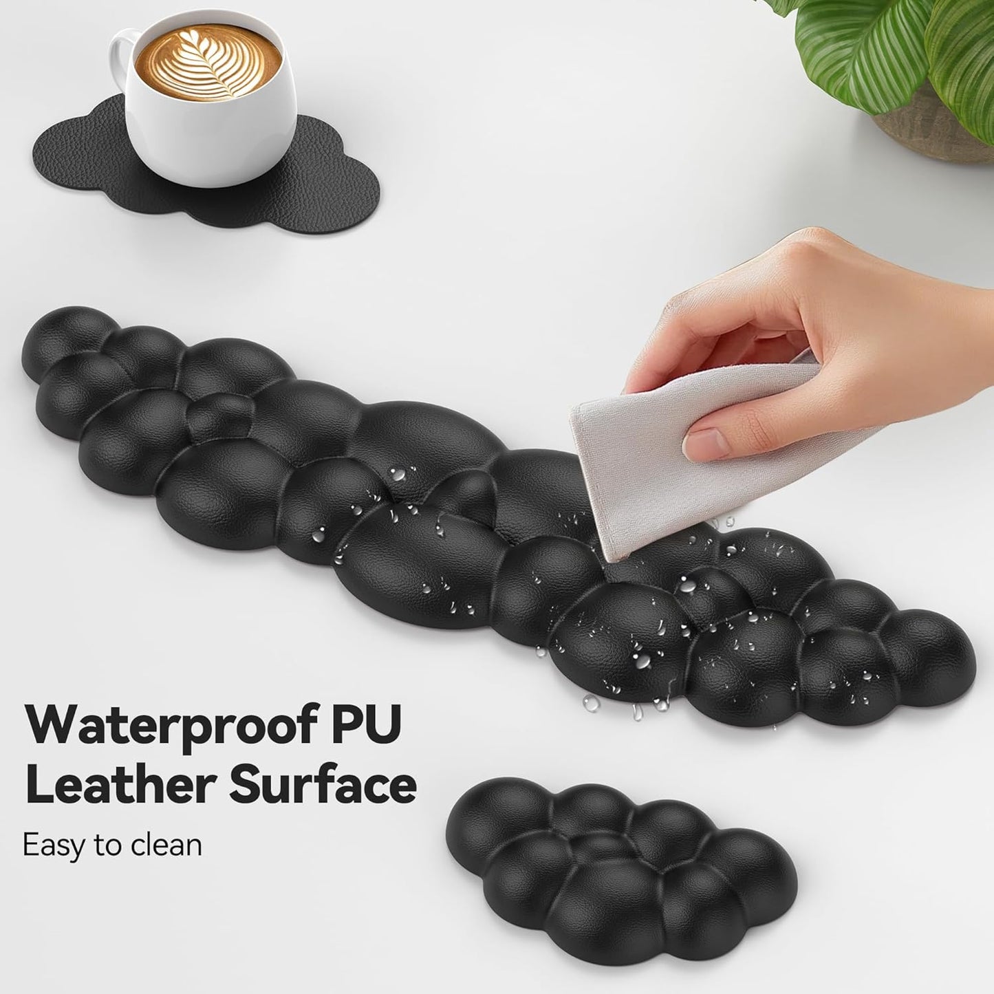 TECKNET Cloud Keyboard Wrist Rest Set - Ergonomic Memory Foam Pad with Non-Slip Base | Black