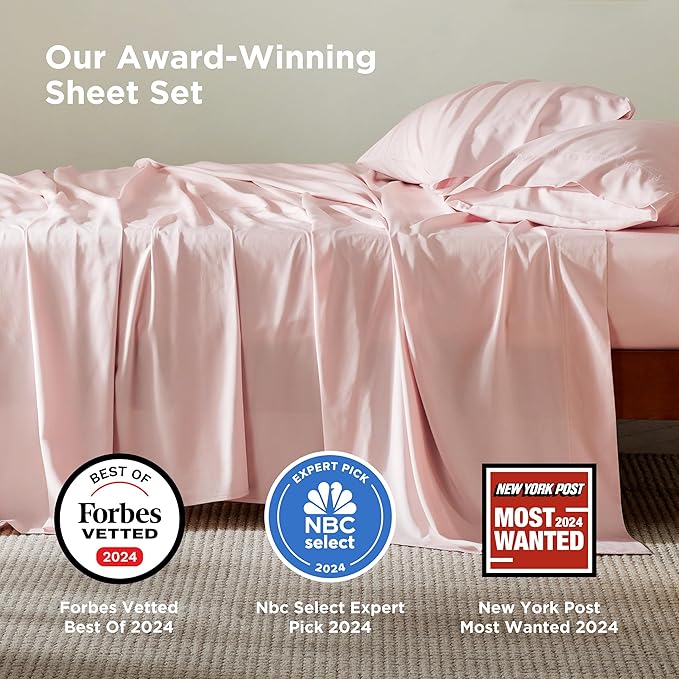 Bedsure Full Size Bed Sheets, Cooling Sheets, Rayon Derived from Bamboo, Breathable & Soft, Deep Pocket Up to 16 Inches, Hotel Luxury Silky Bedding for Hot Sleepers, Pink