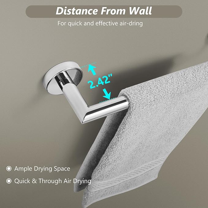 JunSun Bathroom Towel Bar 9 Inch Polished Chrome Towel Racks Wall Mount Bath Hand Towel Holder Modern Home Decor Towel Rods Bathroom Hardware Stainless Steel Towel Hangers Towel Rail Single Towel Bars