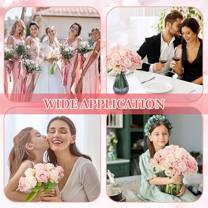 Jexine 240 Pcs Artificial Rose Flowers Bouquet Silk Realistic Flowers Bulk Centerpieces DIY Bride Fake Rose for Home Bridal Wedding Party Decorations(Pink and White)