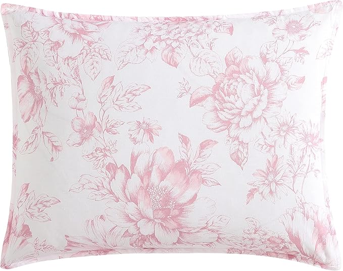 Laura Ashley - Twin XL Comforter Set, Reversible Cotton Bedding with Matching Sham, Medium Weight for Year Round Use, Oeko-Tex Certified, Dorm Essentials, Coquette Room Decor (Delphine Mauve Pink)