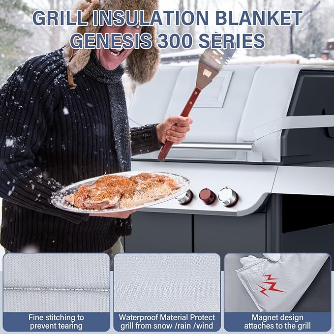 Grill Thermal Insulated Blanket for Weber Genesis II 300 and LX 300 Gas Grills, Grill Accessories Insulation Blanket for Weber Genesis 300 Series