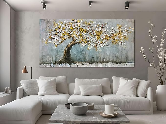 Brushart Gold Tree Wall Art Large Canvas Art Wall Decor for Living Room Pictures Paintings Wall Decor Textured for Walls for Bedroom Home Office, 58"x29"