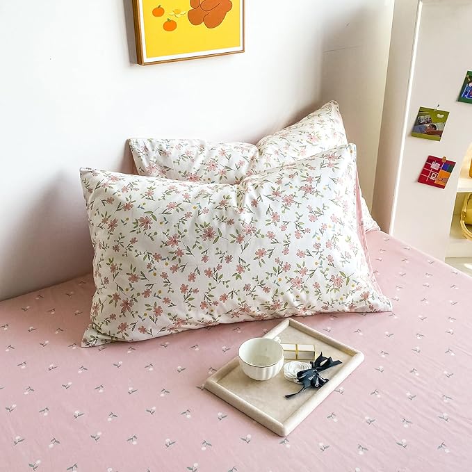 HighBuy 3 Piece Teen Comforter Set Queen Size All Season Pink Floral Farmhouse Bedding Comforter Queen with 2 Pillowcases,Washable Cozy Comforter for Girls,Fluffy Comfy Bedding Sets