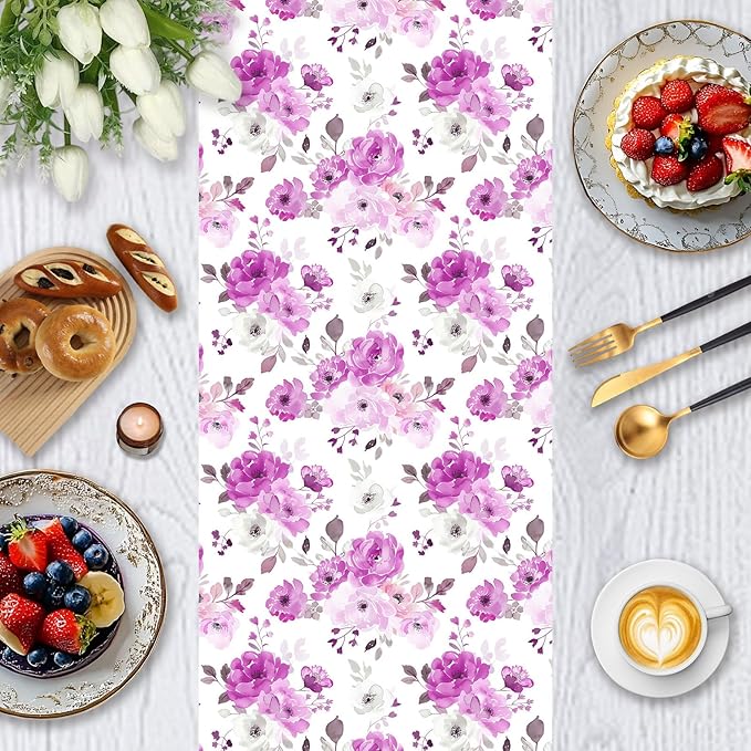 Yarcony Reversible Floral Wrapping Paper Roll, Purple Flower Gift Wrapping Paper, Watercolor Rose Design Wedding Gift Wrap for Girl Women Birthday, Mother's Day, Bridal Shower,Christmas (17Inx16.5Ft)