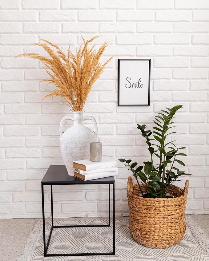 UPWOIGH Ceramic Flower Vase, 13.8 inch Tall Off-White Farmhouse Rustic Vase, Handcrafted Weathered Handles Pottery Vases, Large Flower Terracotta Vases for Home Decor, Living Room, Table, Shelf