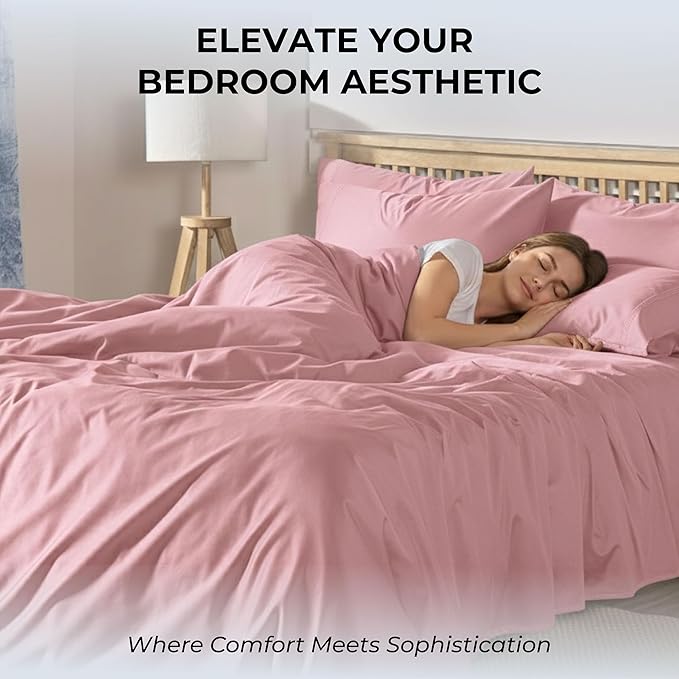 100% Natural Cotton Bed Sheets | 500 TC Single-Ply Sateen Weave Cal King Sheet Set | Breathable & Hypoallergenic Solid 4-Piece Bedding with Deep Pocket Fitted, Flat, Pillowcase | Blush