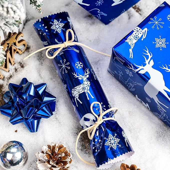 MAYPLUSS Christmas Wrapping Paper Roll - Mini Roll - 17.3 Inch X 32.8 Feet - Christmas Blue Elk Design (47.3 sq.ft.ttl)