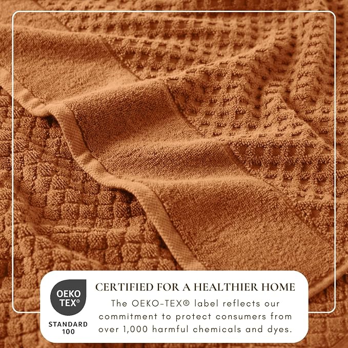 Great Bay Home Bath Towels - 100% Cotton 6 Piece Bath Sheet Set - Diamond Waffle Weave - Absorbent, Durable, Quick-Dry Towels for Bathroom (Copper)