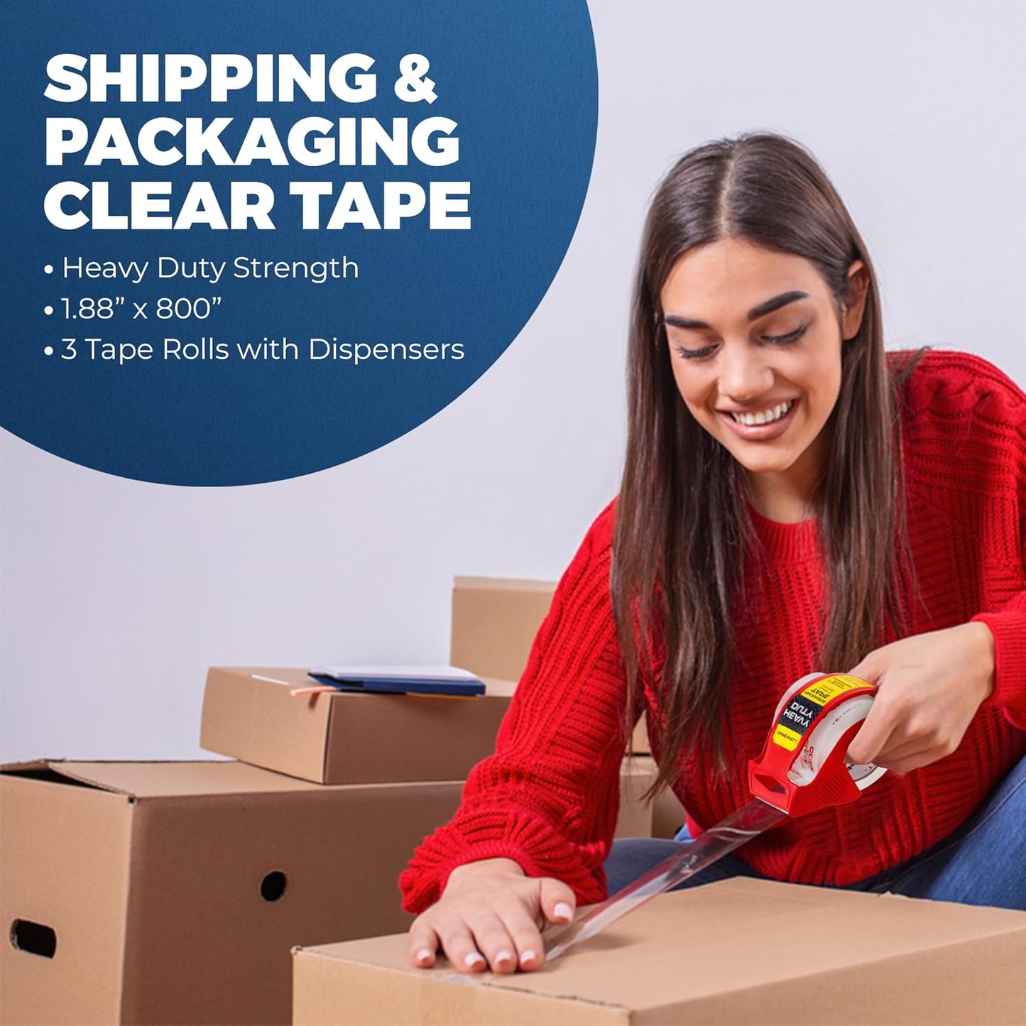 Tapewell Heavy Duty Packing Tape - Clear Shipping Tape with Dispenser | 1.88 in. x 22.2 in. | Pack of 6