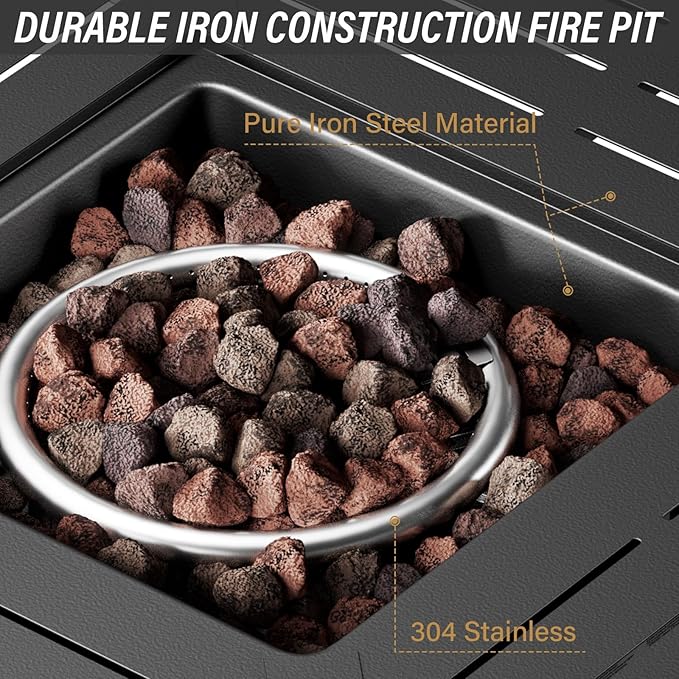 Belord 30 Inch CSA Listed Propane Fire Pit Table - 50000 BTU Square Outdoor Fire Pit Table with Lid and Lava Rock for Patio Backyard Deck and Outdoor Gatherings