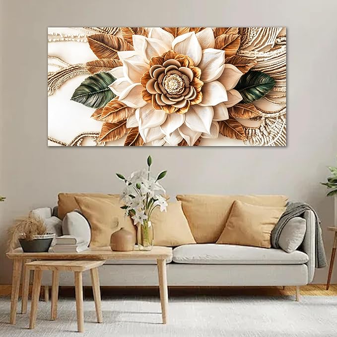 Tarfupth Boho Flower Canvas Wall Art for Living Room White and Brown Large Canvas Prints Botanical Pictures for Bedroom Office Home Decor 24"x48"