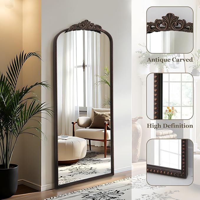 Micasso Bronze Full Length Mirror: 21''x56'' Traditional Ornate Vintage Floor Long Body Mirror - Baroque Antique for Wall/Dressing Room/Bedroom/Entryway/Hallway - Home Decor for Living Room