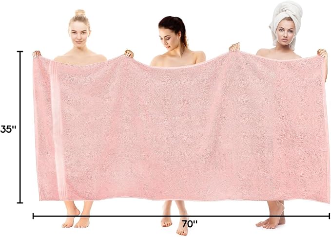 COZYART Pink Oversized Bath Sheet for Bathroom 35x70 Cotton Body Shower Towel Soft Absorbent Durable 650 GSM Extra Large Towels for Daily Use