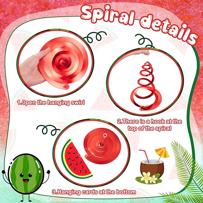 34 Pcs Summer Watermelon Party Decorations Watermelon Hanging Swirl Decorations Pre Strung Watermelon Banner Fruit Birthday Party Supplies for Summer Hawaiian Tropical Luau Beach Themed Party