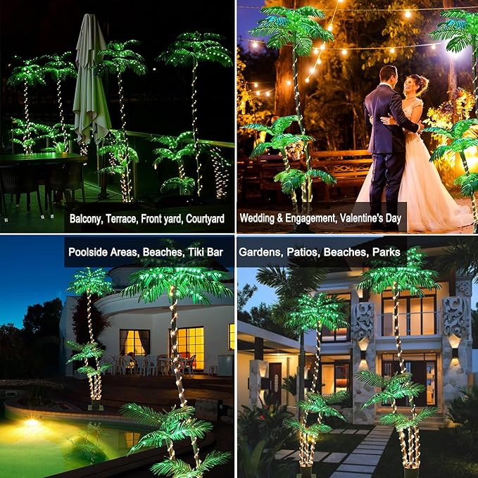 7FT Lighted Artificial Palm Tree with Three Trunks and 260 LED Lights - Ideal for Outdoor/Indoor Use, Perfect for Tiki Bars, Patios, Homes, Offices, Beaches, Yards Pool, and Cruise Party