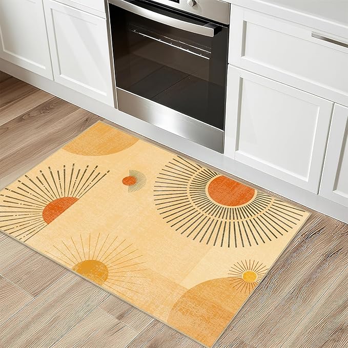 Sun Rug 2x3 for Entryway Mid Century Modern Rugs Machine Washable Boho Geometric Rug Non Slip Printed Low Pile Indoor Door Mat Floor Carpet for Bedroom Bathroom Kitchen Laundry,Yellow