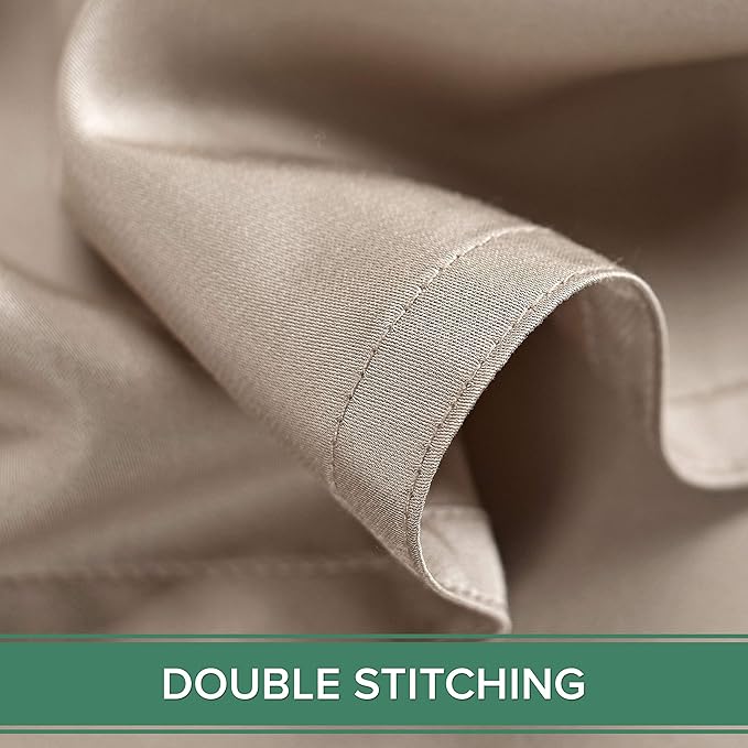 Pure Bamboo Split King Sheets, Genuine 100% Organic Viscose Derived from Bamboo Bed Sheet Set, Soft & Cooling, Double Stitching, 2 Fitted Sheets (Split King, Sand)