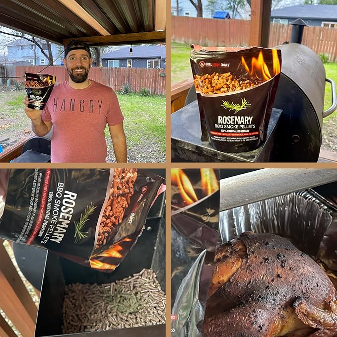 Grill Armor 100% All-Natural Rosemary Pellets for Smokers, Charcoal, Gas Grills, Smoking Gun, Mix with Other Wood Pellets – BBQ, Bake, Roast, Grill, 1lb Bag Lasts 25-30 Hours