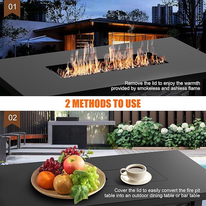 Shintenchi Propane Fire Pits 43″ Outdoor Gas Fire Pit, 50,000 BTU Rectangle Gas Fire Pit Table with Lava Rocks, 2-in-1 Fire Table with Removable Lid, CSA-Certified for Outside Patio,Parties,Backyard
