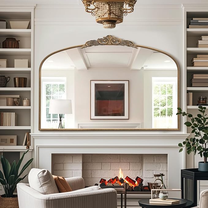 Micasso Large Vintage Gold Mirror: 48"x33" French Baroque Antique Arched Mirror - Traditional Ornate Decorative for Wall/Fireplace/Mantel/Entryway/Bathroom/Hallway - Home Decor for Living Room