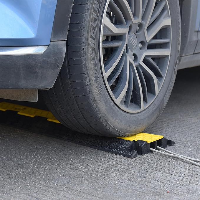 OranLite Heavy-Duty Rubber Cable Protector Ramp, Floor Cable Wire Cord Cover Speed Bumps 22000 Lbs Load Capacity, Driveway Hose Cable Ramp Protective Cover for Indoor Outdoor (Small 2-Channel x 4Pcs)