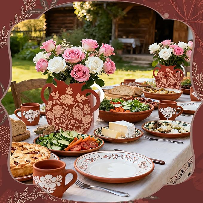 12 Pcs Platos De Barro Mexicanos Cielito Lindo Paper Flower Vase Centerpiece Party Decor Mexican Gift Boxes Terracotta Clay Pottery Cinco De Mayo Table Decoration(Brown)