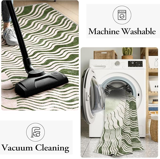 Hedlive Boho 8x10 Area Rugs, Soft Washable Rugs 8x10 Green Rugs for Living Room, Ultra-Thin Non-Slip Bedroom Rug Classroom Rug Large Carpet for Nursery Dining Room (8x10ft,Green/Multi)