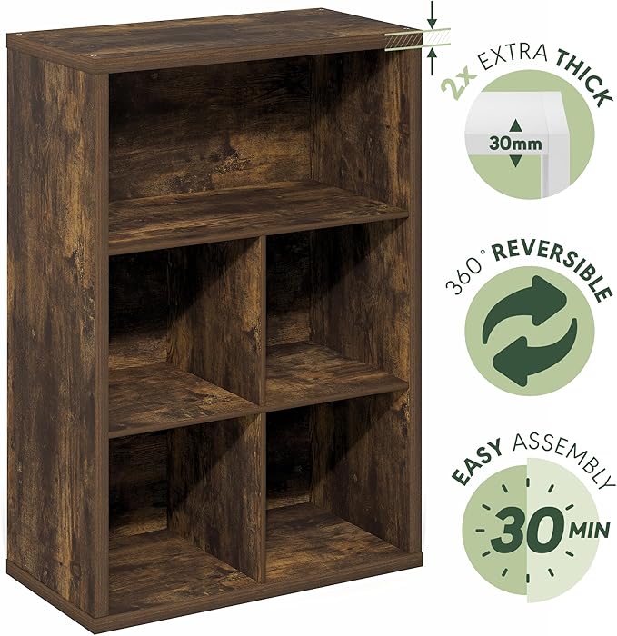 Furinno Cubicle Book Shelf, 5-Cube Bookshelf, Extra Thick Frame Cube Storage Organizer Bookcase with Closed Back, 15.3 x 29.9 x 43.3, for Living Room, Bedroom, Home Office, Amber Pine