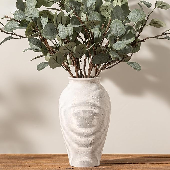 Ceramic Flower Vase Home Decor - Large Tall Farmhouse Table Vases Rustic Vintage Living Room Kitchen Bedroom Decorations for House Book Shelf Office Coffee Desk Dining Fireplace (11" Rustic)