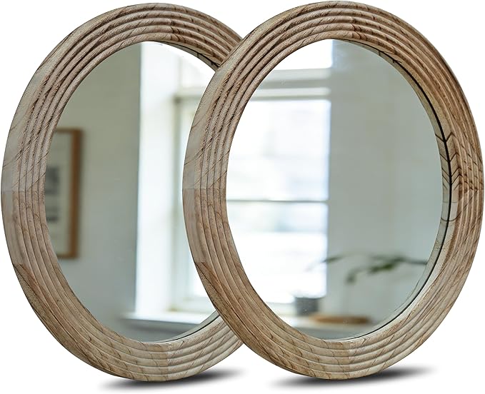 LOSOUR Round Mirror, Farmhouse Decor Solid Wood Frame Wall Circle Mirror, Decorative Mirrors for Bathroom Over Sink, Living Room, Entryway,Bedroom, Entryway, Hallway,Foyer (2, Brown, 24" L x 24" W)