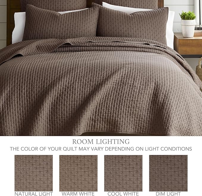 Levtex Home Cross Stitch Reversible King/Cal King Quilt Set (106x92in) with 2 Pillow Shams (36x20in) - Stitch Texture - Cocoa - Cotton King Size Quilt Bedding Set - Lightweight, Soft, Pre-Washed