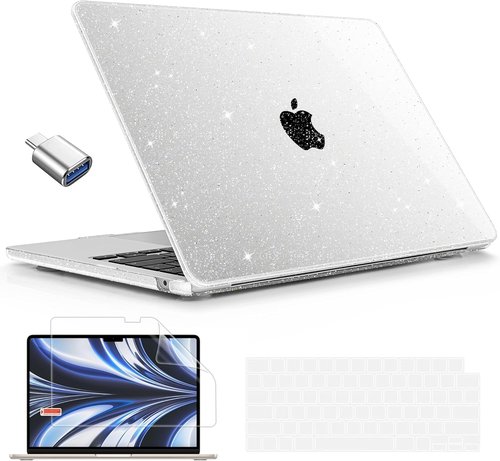 Mektron MacBook Air 15-Inch Case - Glitter Clear Hard Shell with Screen Protector & Touch ID Cover