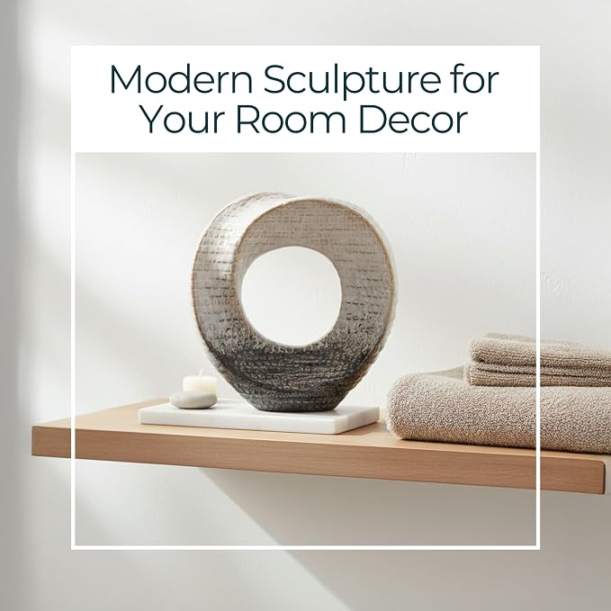 Ceramic Decorative Sculpture – Stoneware Table Accent, Tabletop Decor for Living Room or Office – Modern Decorative Object for Shelves and Consoles, Home Decor – 8", Ivory & Tan