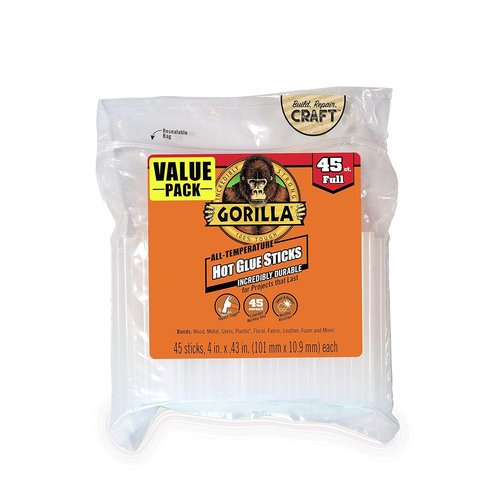 Gorilla Hot Glue Sticks - Clear Full Size 4" Long x 0.43" Diameter | 45 Count Pack - Safe for All Temperatures