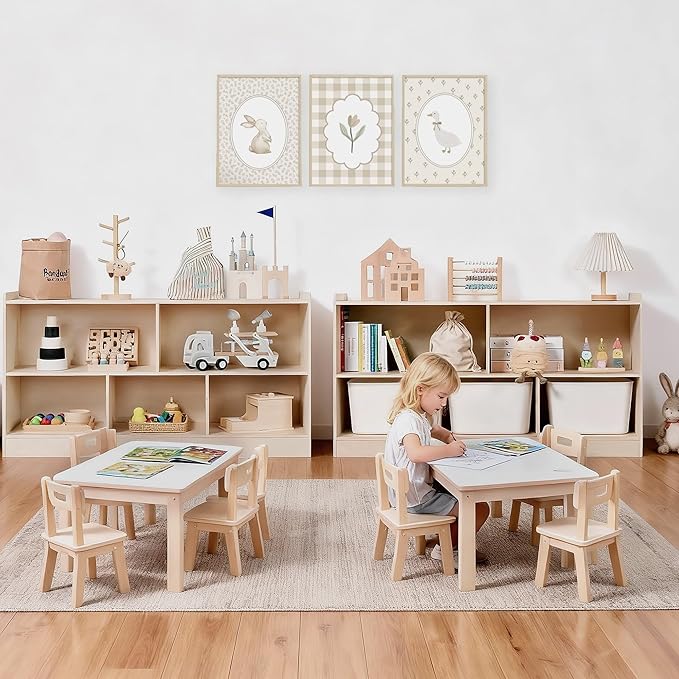 Wooden Toy Shelf for Kids, Montessori Book & Toy Organizer with Open Shelving, 5-Section Customizable Layout for Kids’ Room, Playroom & Classroom