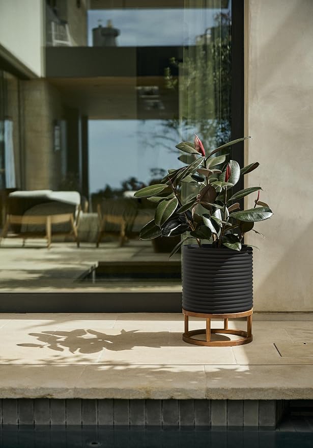 Veradek Mod Series Raised 13" Short Planter for Patio & Backyard | Durable Plastic-Stone Material w/Wooden Stand | Modern Décor for Plants & Flowers